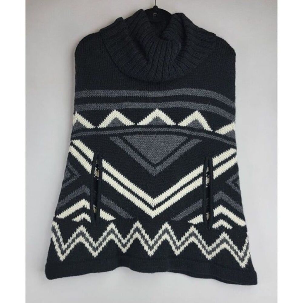 BCBG Maxazria Womens One Size Black Sian Alpaca Wool Blend Sweater Poncho NWT